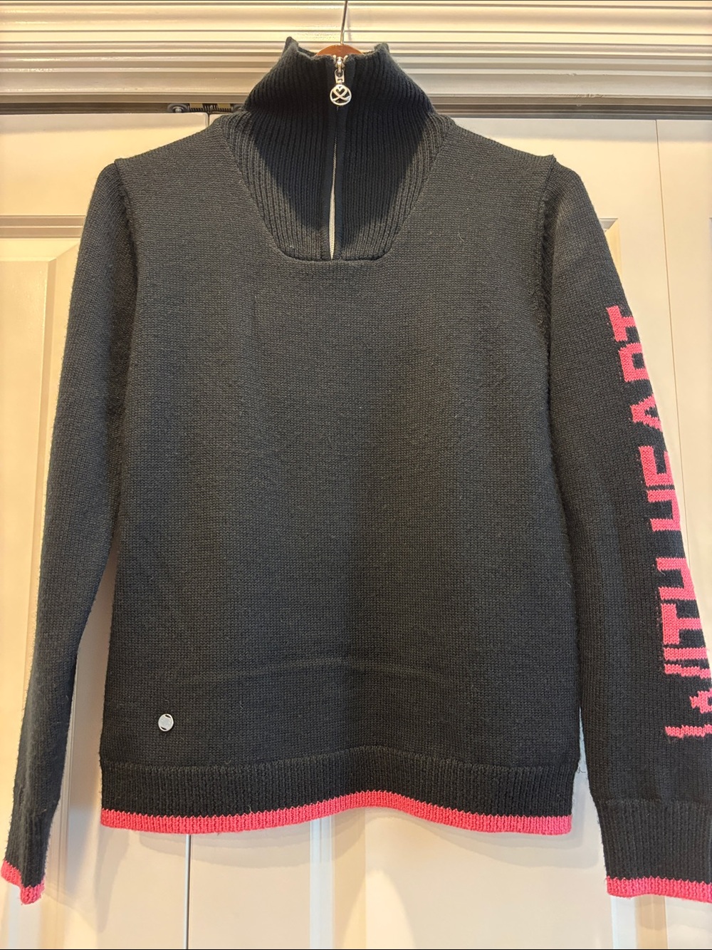 Daily Sports Black Half-Zip Turtleneck Sweater with Pink Trim